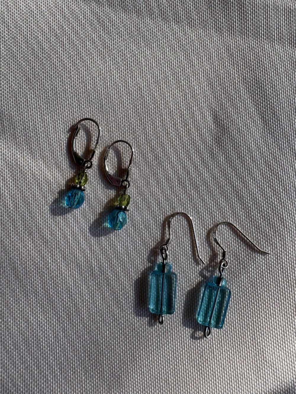 Sterling Silver 925 Aqua Blue Glass Crystal Dangle Earrings Set Lot of 2 Pairs
